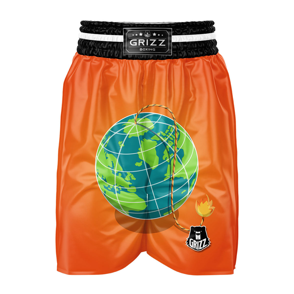 Planet Earth With Burning Fuse Orange Print Boxing Shorts-grizzshop