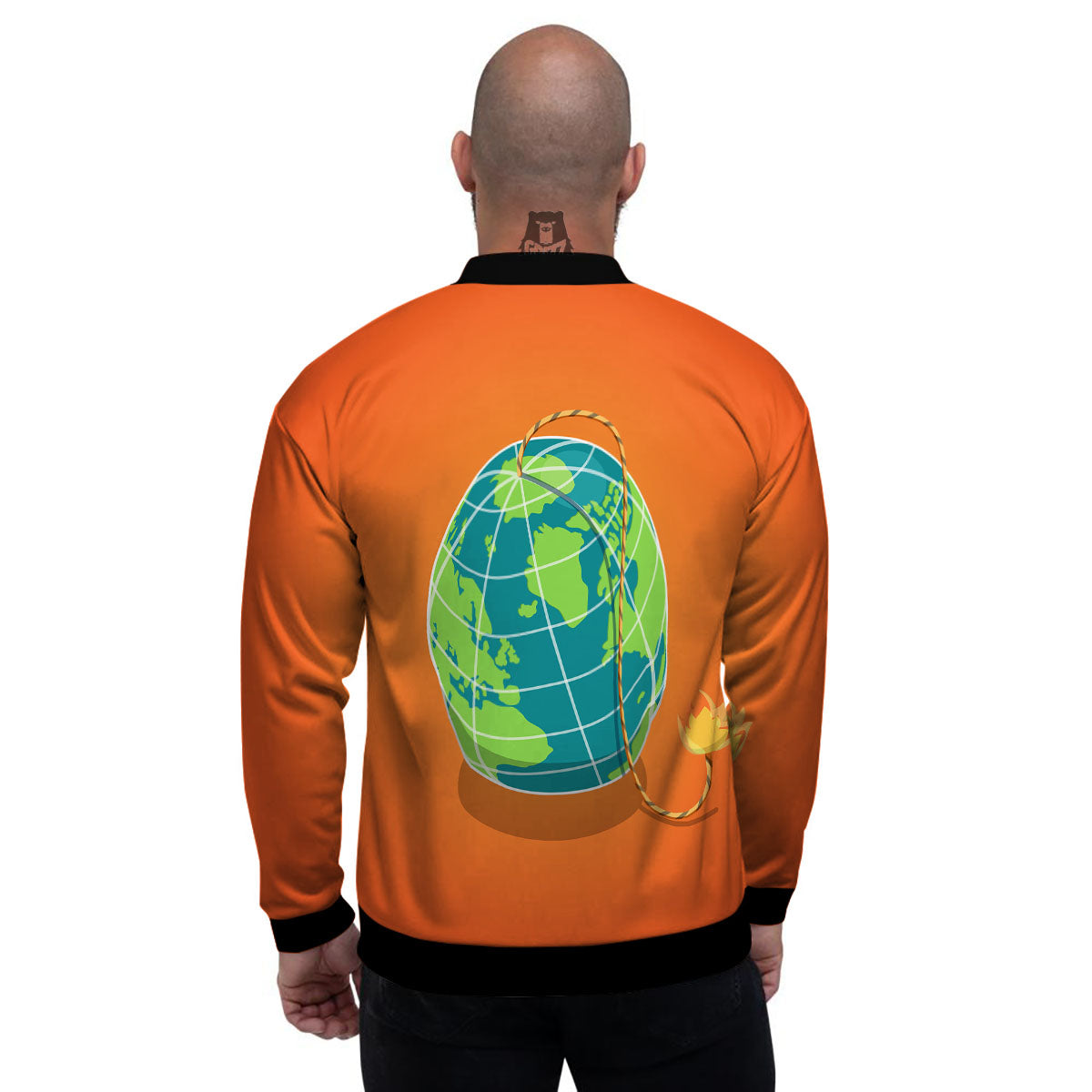 Planet Earth With Burning Fuse Orange Print Men's Bomber Jacket-grizzshop