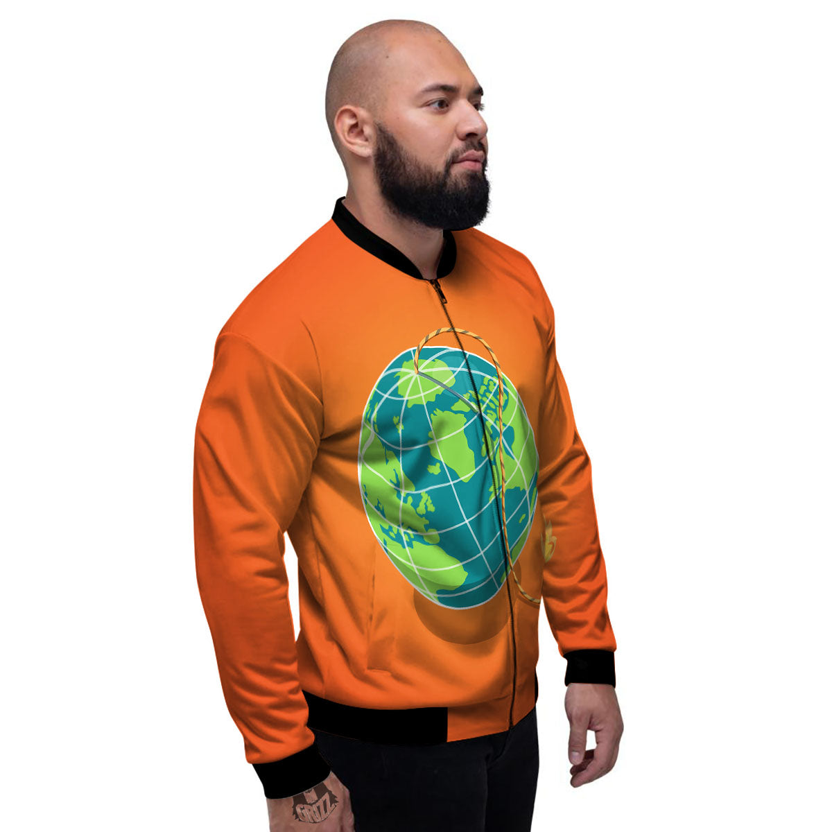 Planet Earth With Burning Fuse Orange Print Men's Bomber Jacket-grizzshop