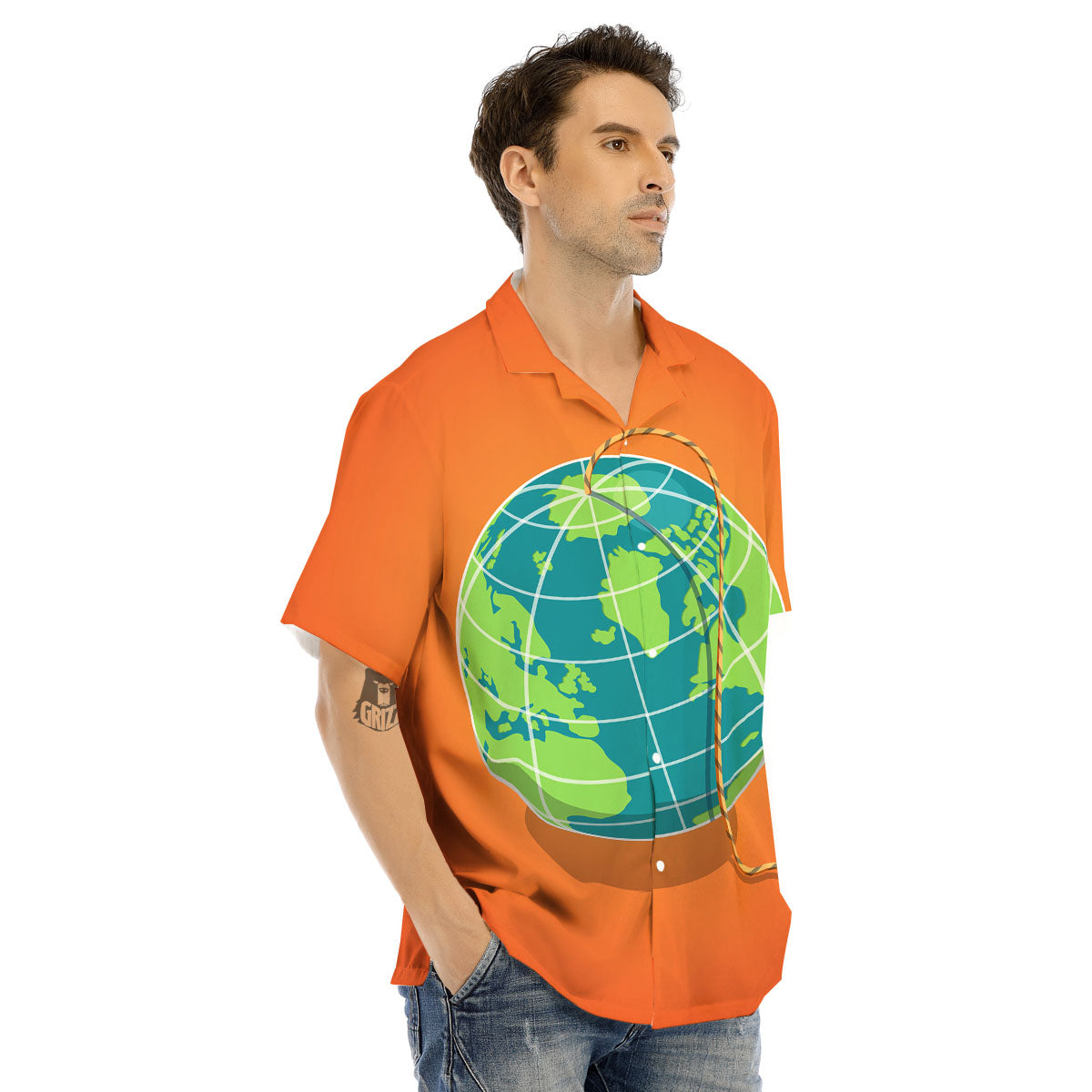 Planet Earth With Burning Fuse Orange Print Men's Hawaiian Shirt-grizzshop