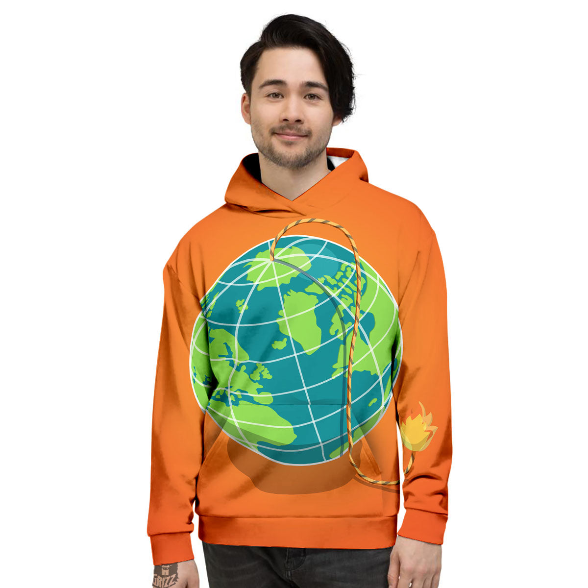 Planet Earth With Burning Fuse Orange Print Men's Hoodie-grizzshop