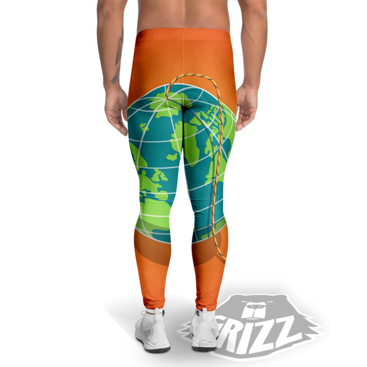 Planet Earth With Burning Fuse Orange Print Men's Leggings-grizzshop