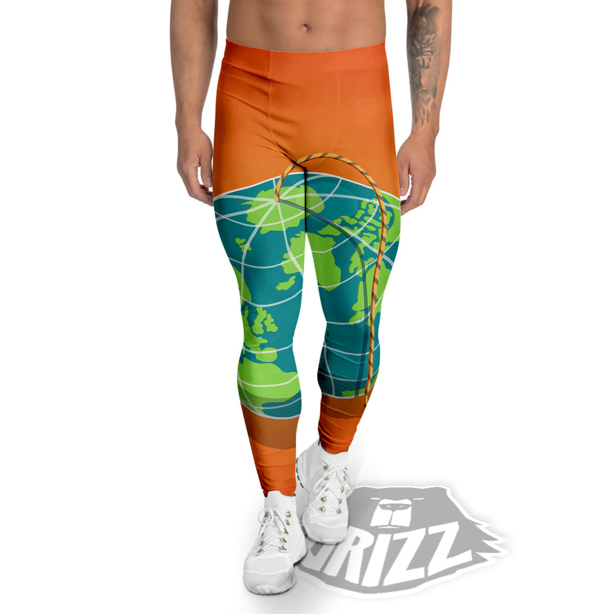 Planet Earth With Burning Fuse Orange Print Men's Leggings-grizzshop