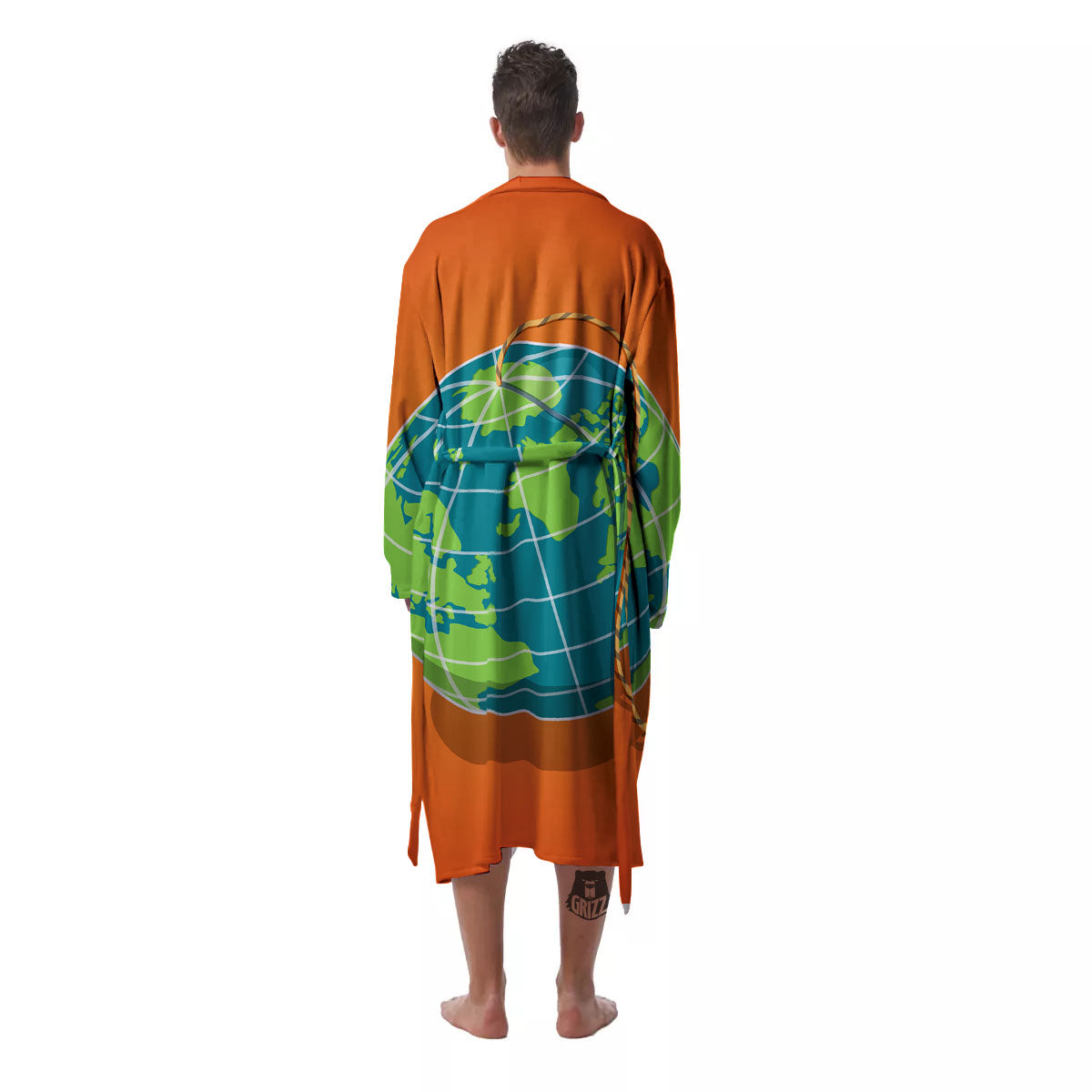 Planet Earth With Burning Fuse Orange Print Men's Robe-grizzshop