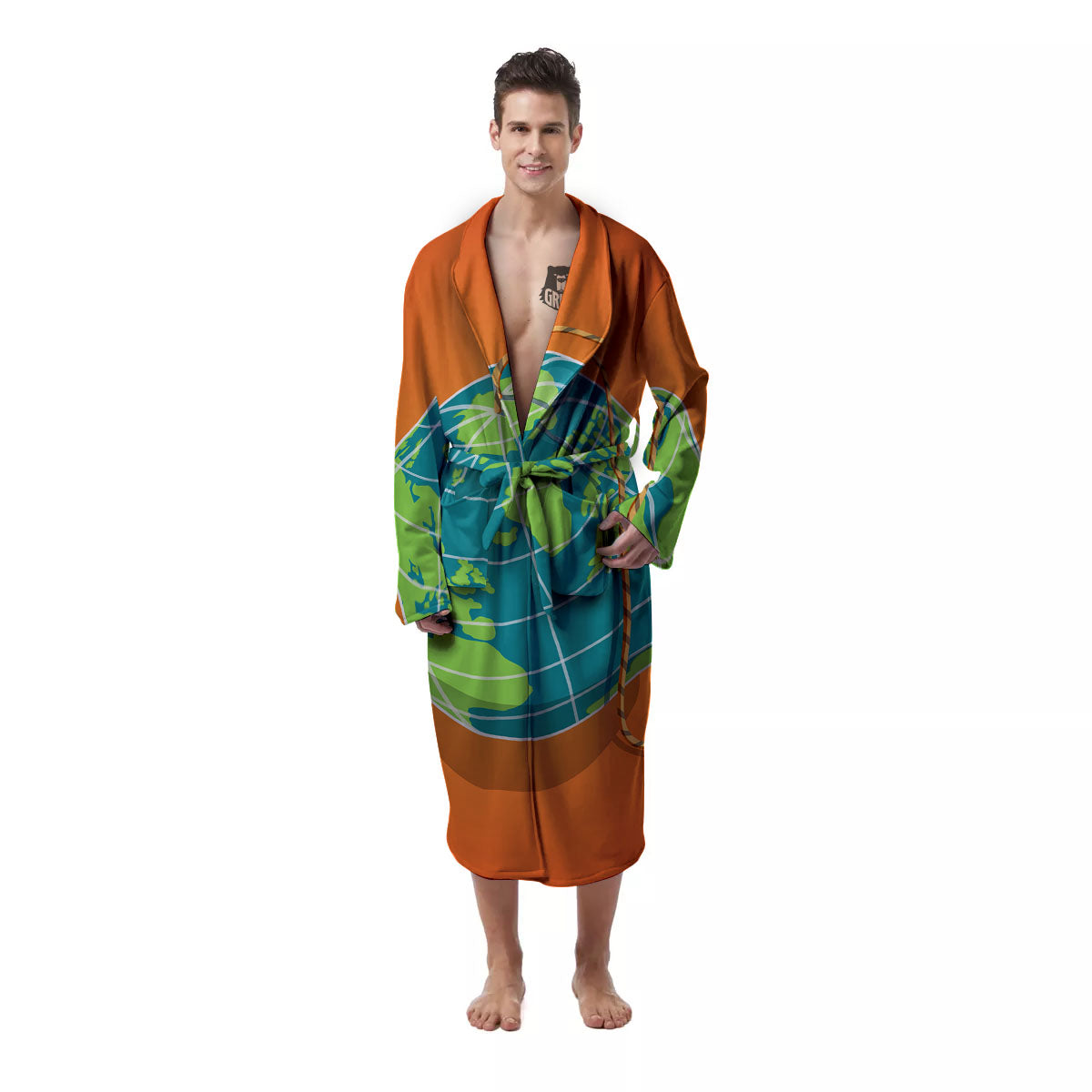 Planet Earth With Burning Fuse Orange Print Men's Robe-grizzshop
