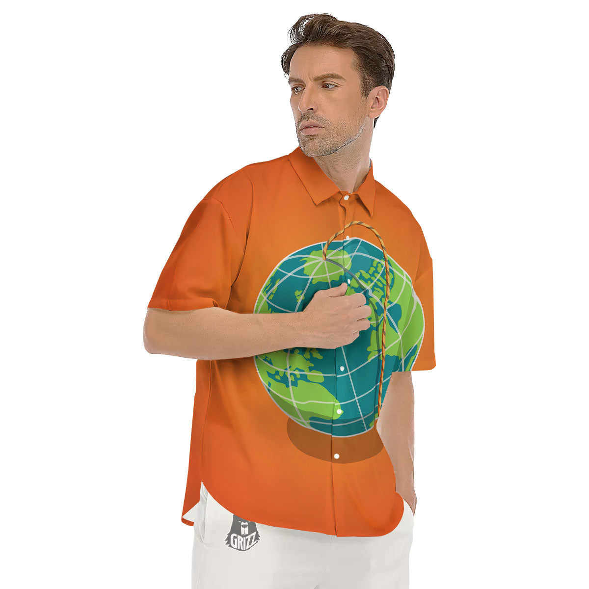 Planet Earth With Burning Fuse Orange Print Men's Short Sleeve Shirts-grizzshop