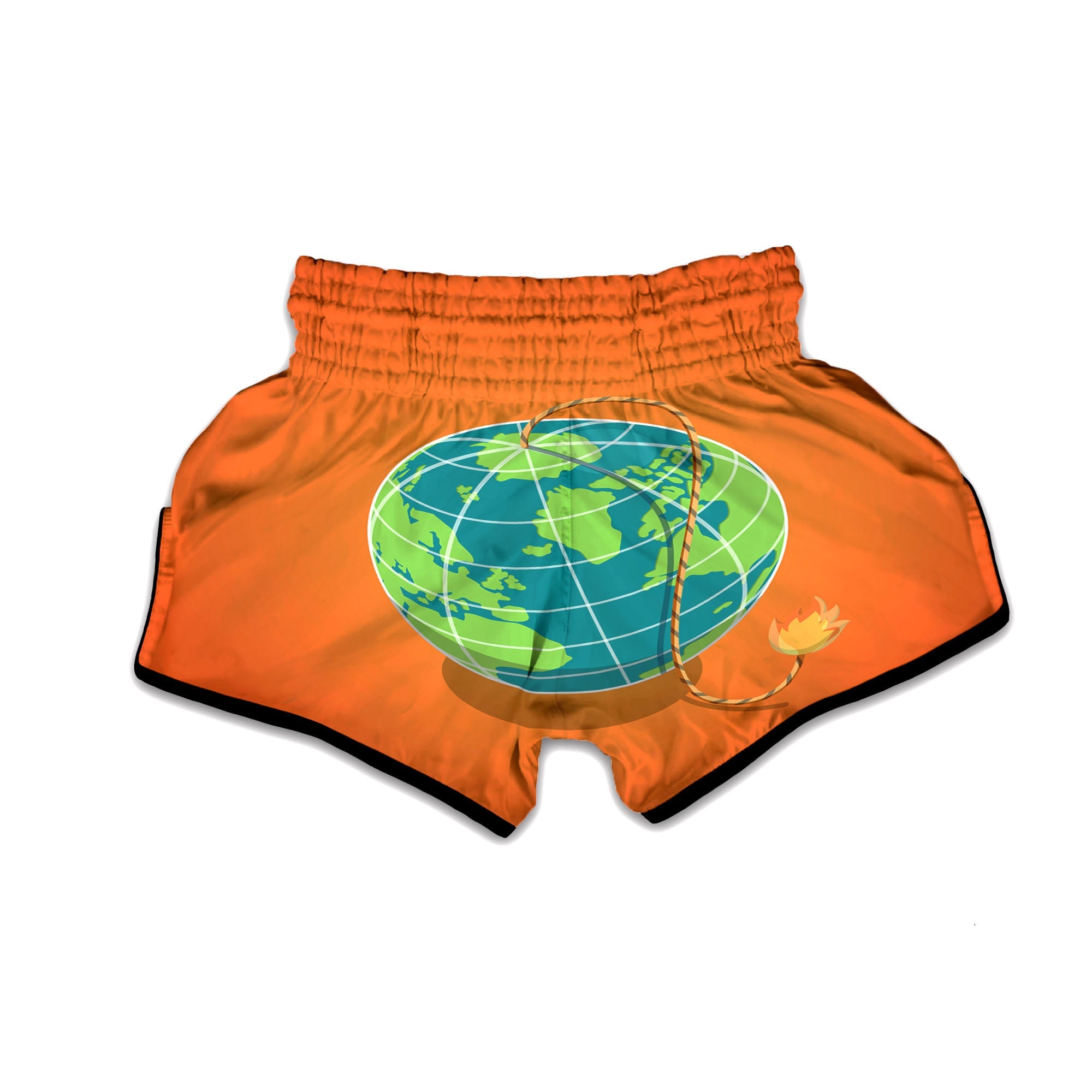 Planet Earth With Burning Fuse Orange Print Muay Thai Boxing Shorts-grizzshop