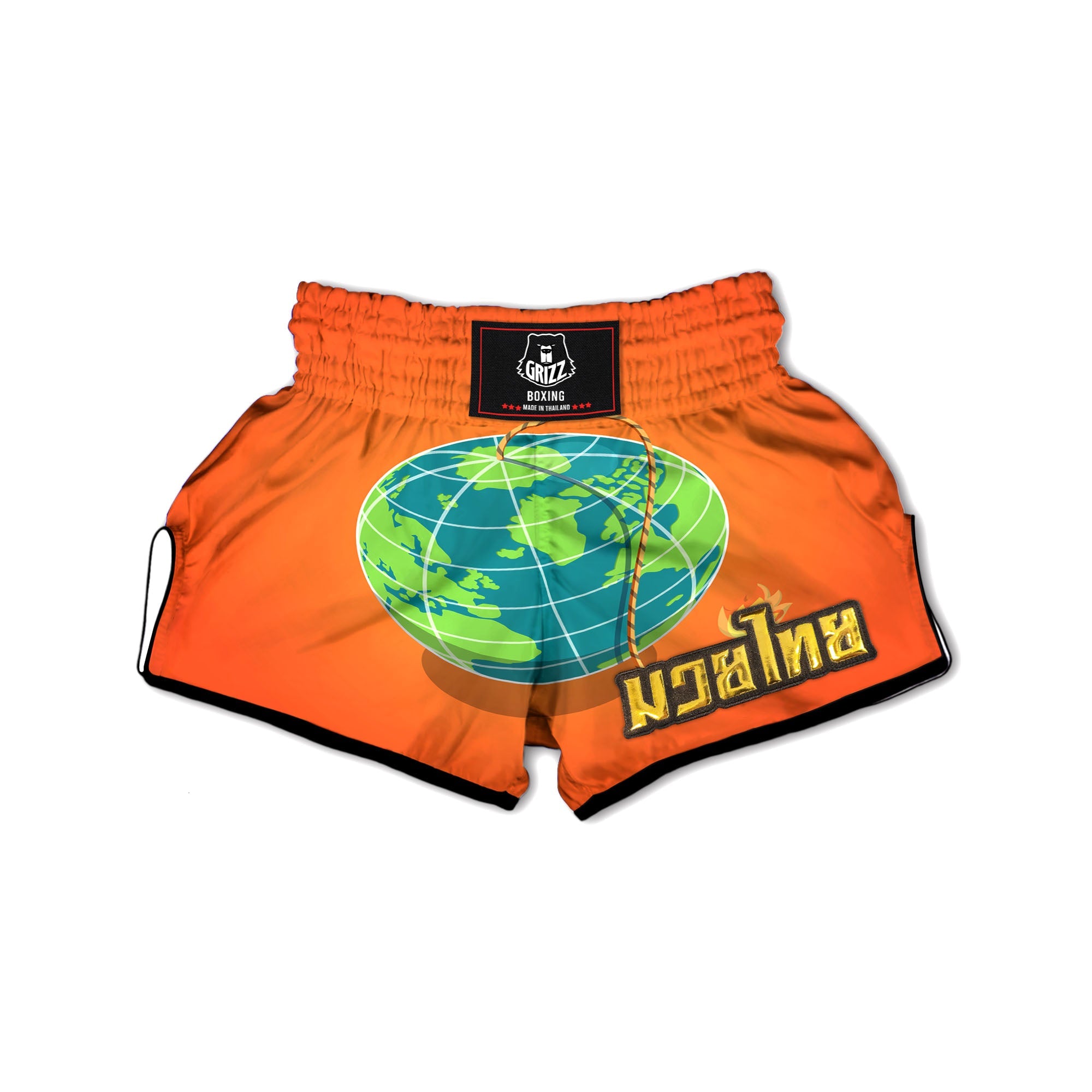 Planet Earth With Burning Fuse Orange Print Muay Thai Boxing Shorts-grizzshop