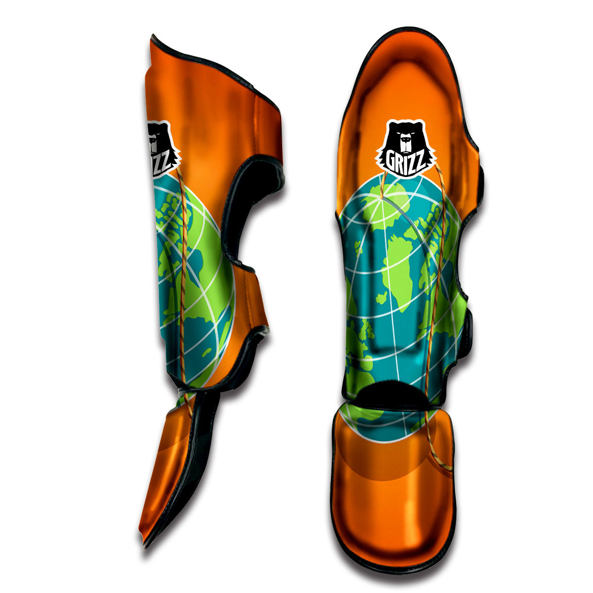 Planet Earth With Burning Fuse Orange Print Muay Thai Shin Guards-grizzshop