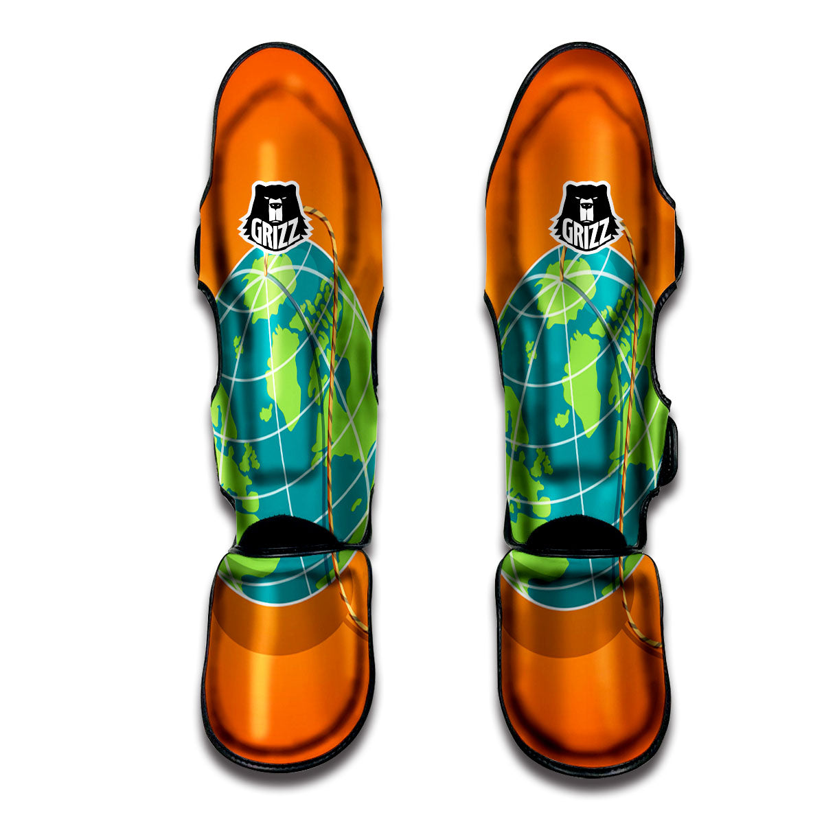 Planet Earth With Burning Fuse Orange Print Muay Thai Shin Guards-grizzshop