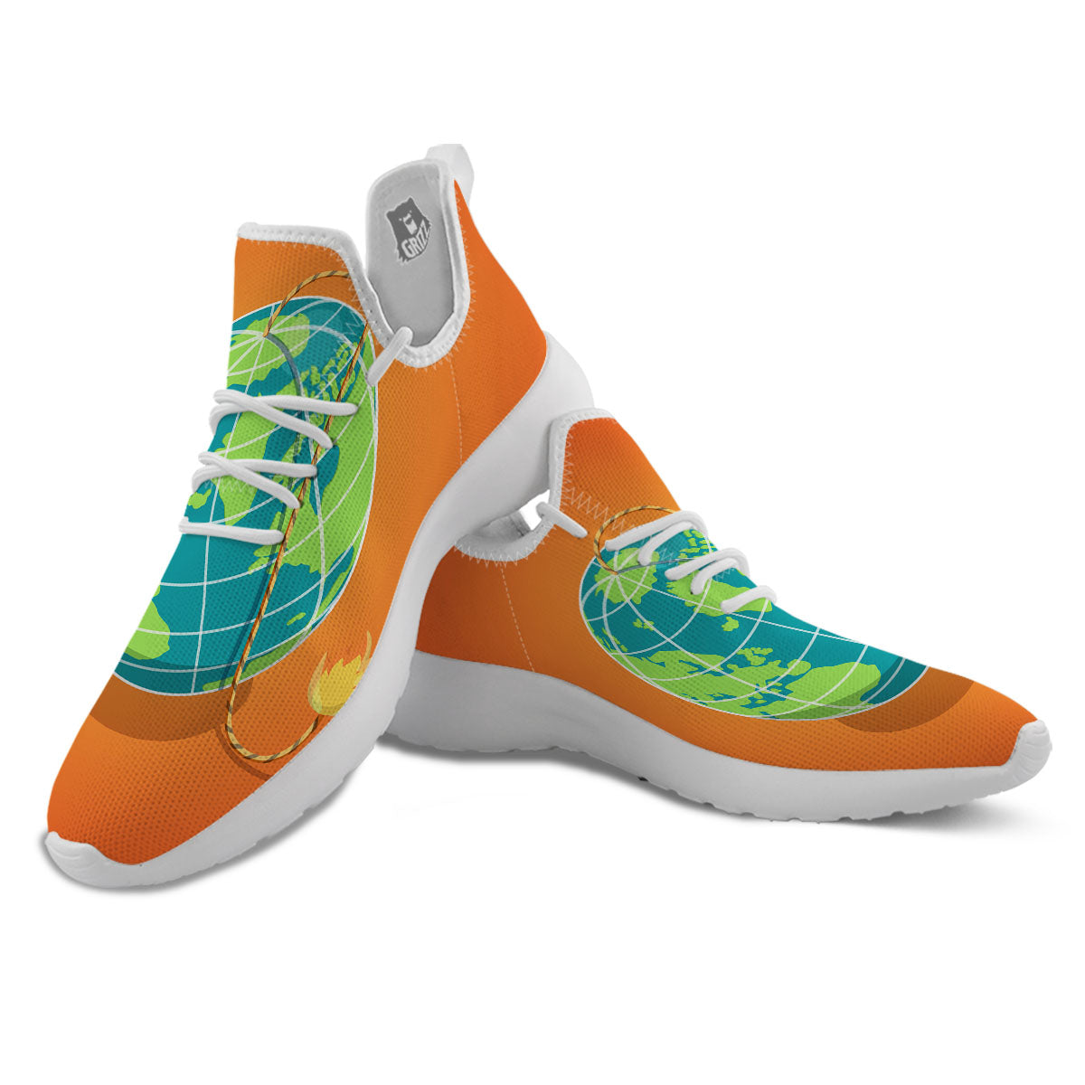 Planet Earth With Burning Fuse Orange Print White Athletic Shoes-grizzshop