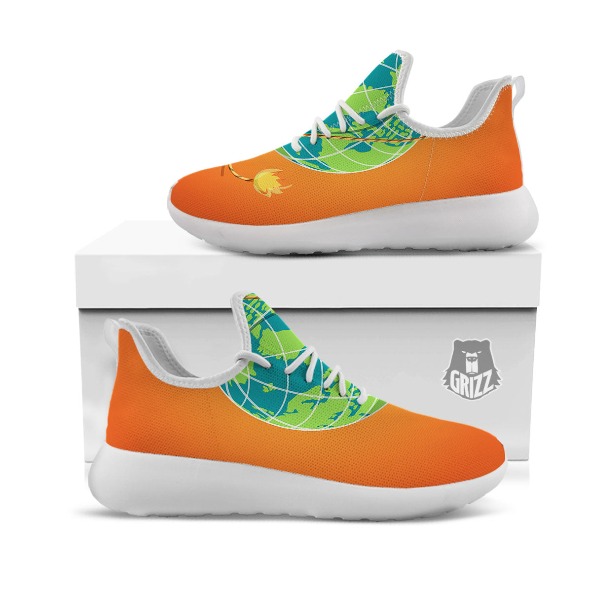 Planet Earth With Burning Fuse Orange Print White Athletic Shoes-grizzshop