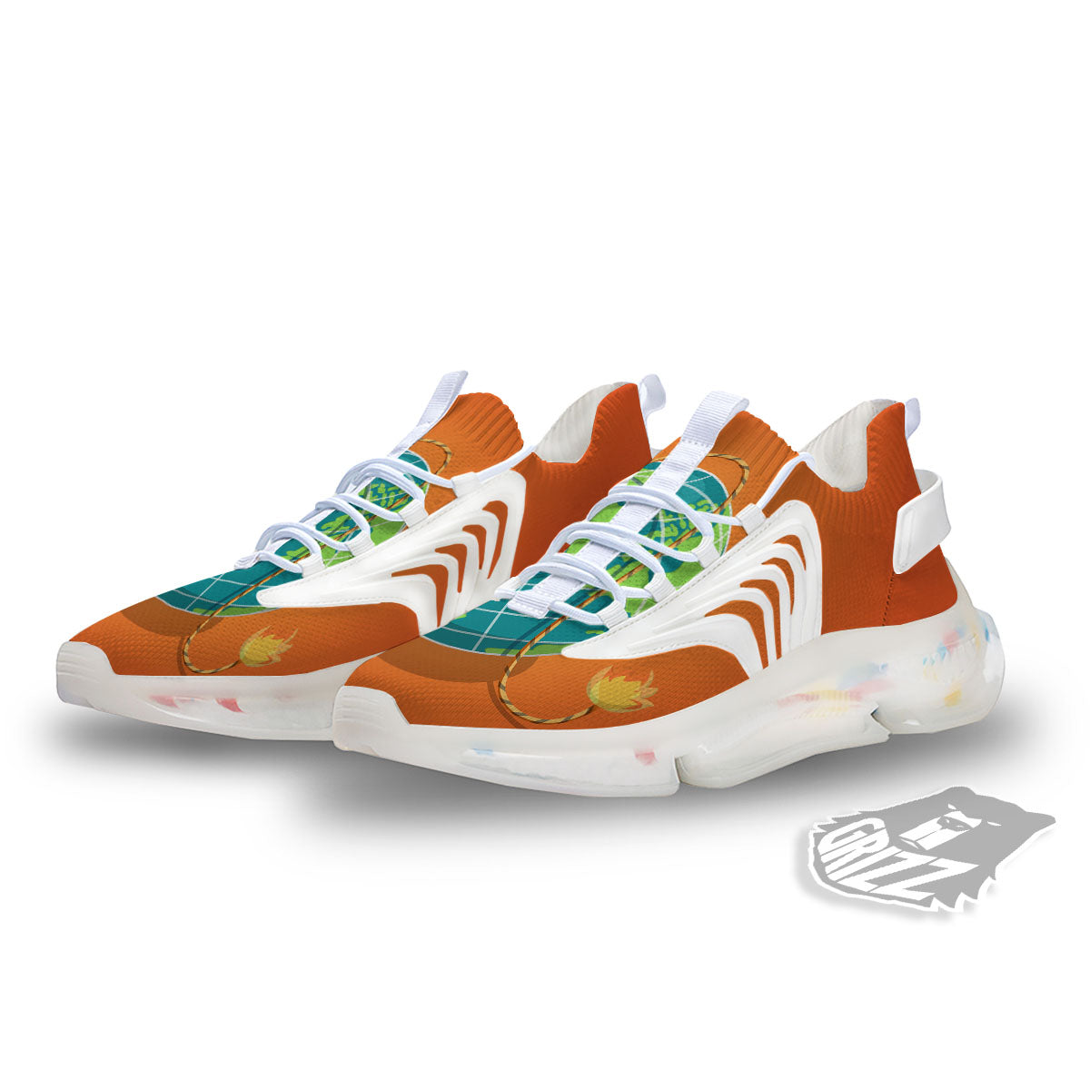 Planet Earth With Burning Fuse Orange Print White Gym Shoes-grizzshop