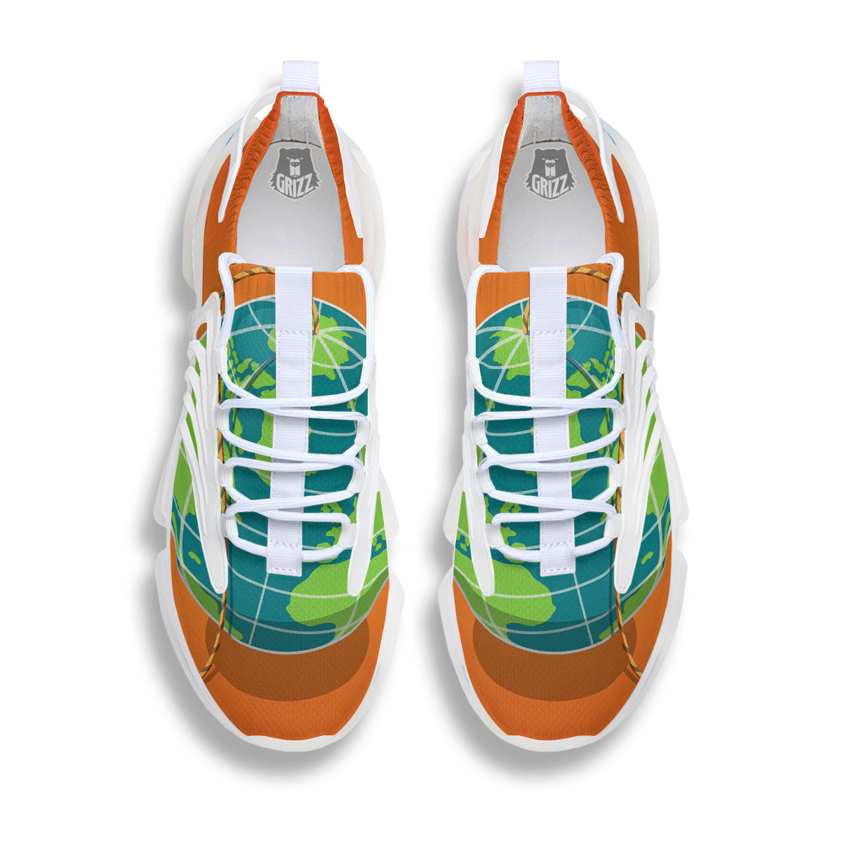 Planet Earth With Burning Fuse Orange Print White Gym Shoes-grizzshop