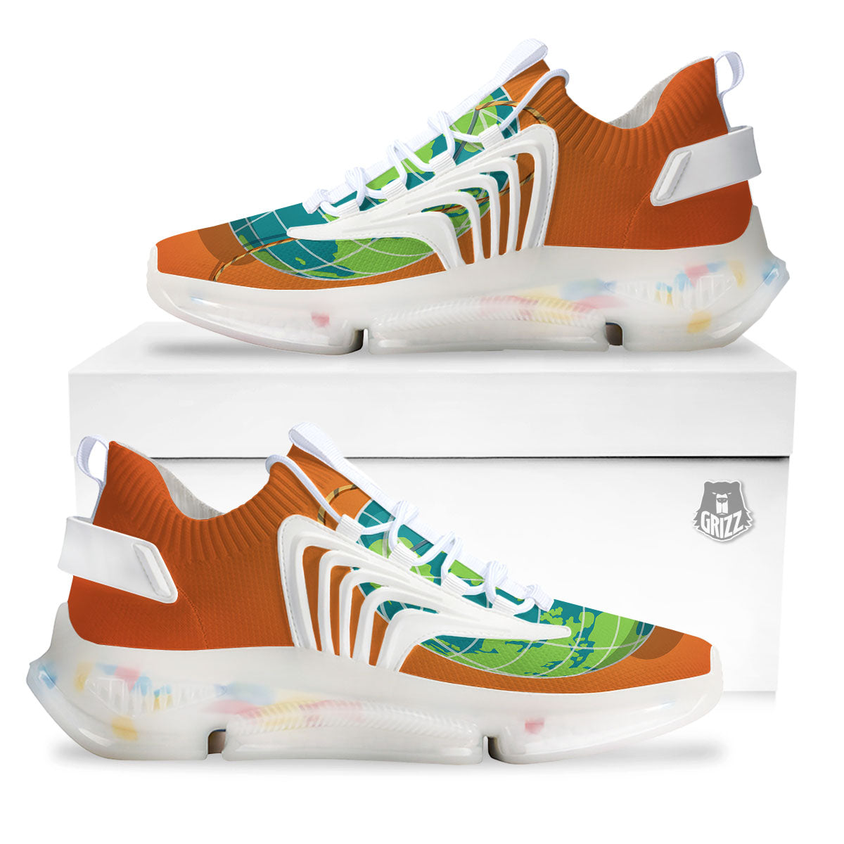 Planet Earth With Burning Fuse Orange Print White Gym Shoes-grizzshop