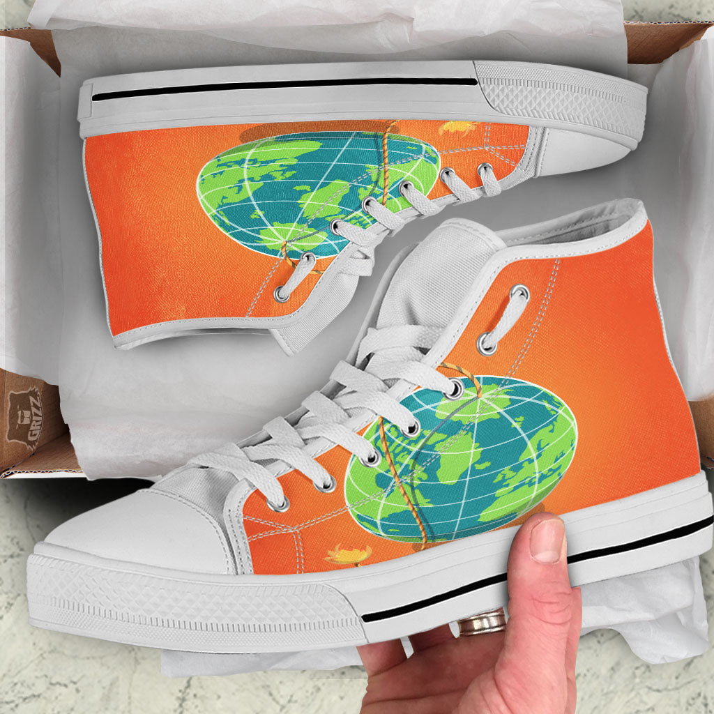 Planet Earth With Burning Fuse Orange Print White High Top Shoes-grizzshop