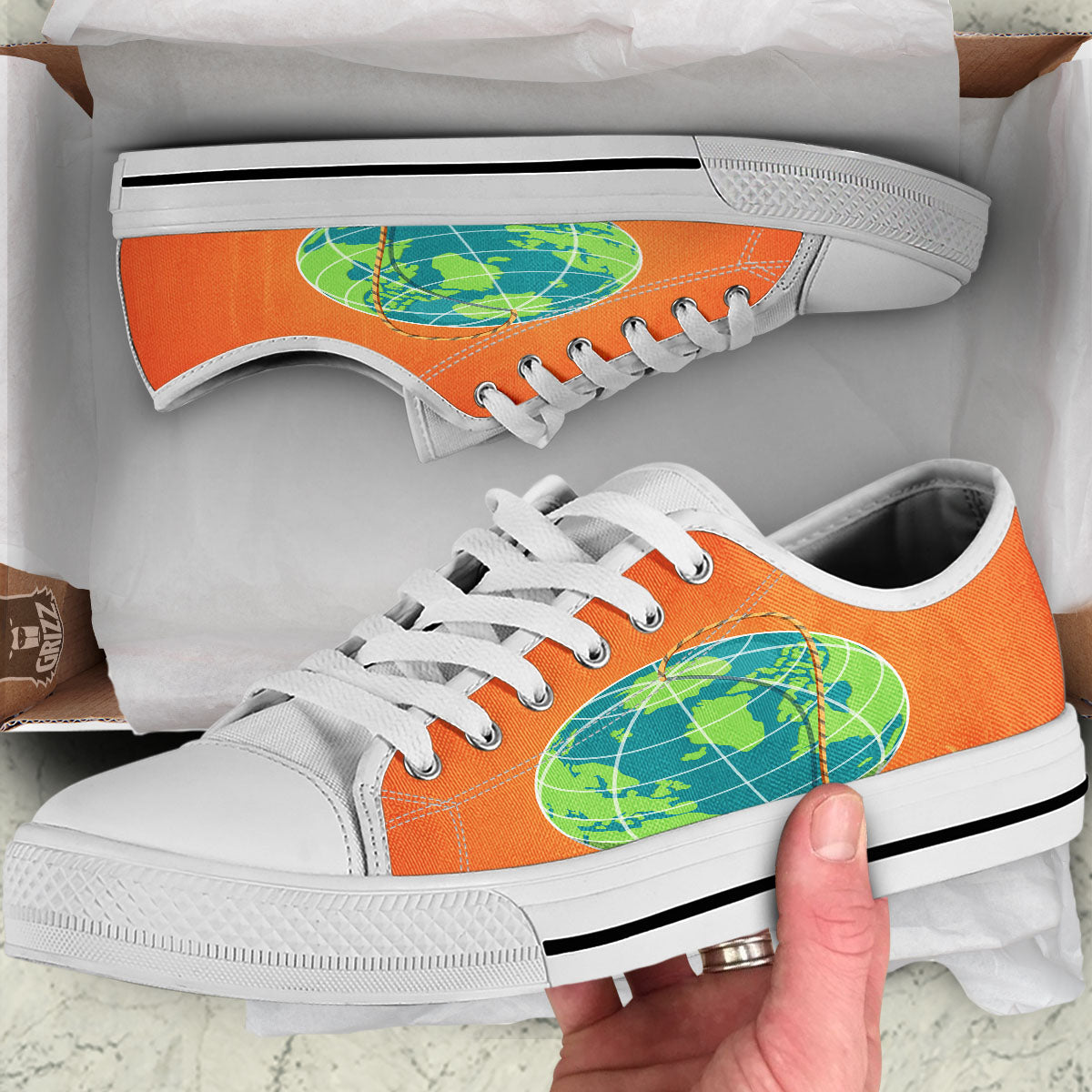 Planet Earth With Burning Fuse Orange Print White Low Top Shoes-grizzshop