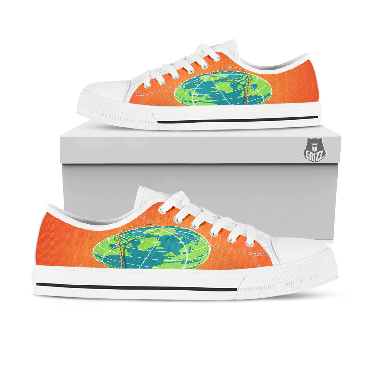 Planet Earth With Burning Fuse Orange Print White Low Top Shoes-grizzshop