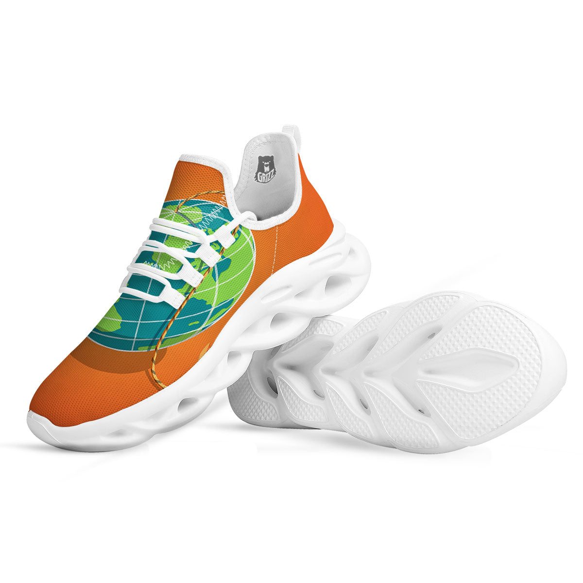 Planet Earth With Burning Fuse Orange Print White Running Shoes-grizzshop