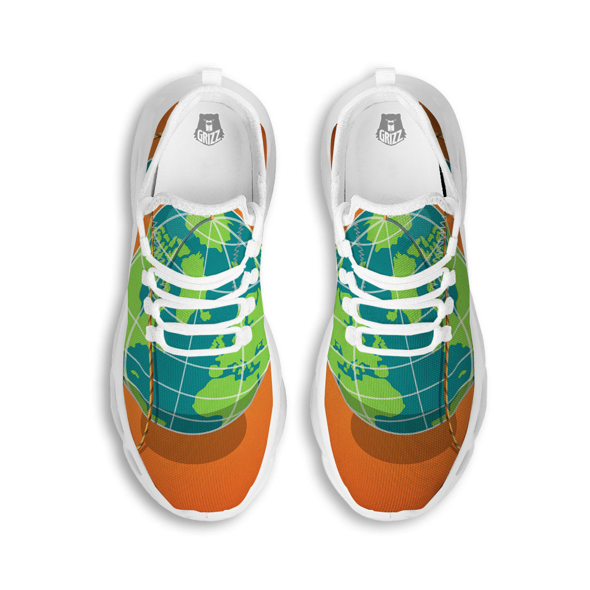 Planet Earth With Burning Fuse Orange Print White Running Shoes-grizzshop