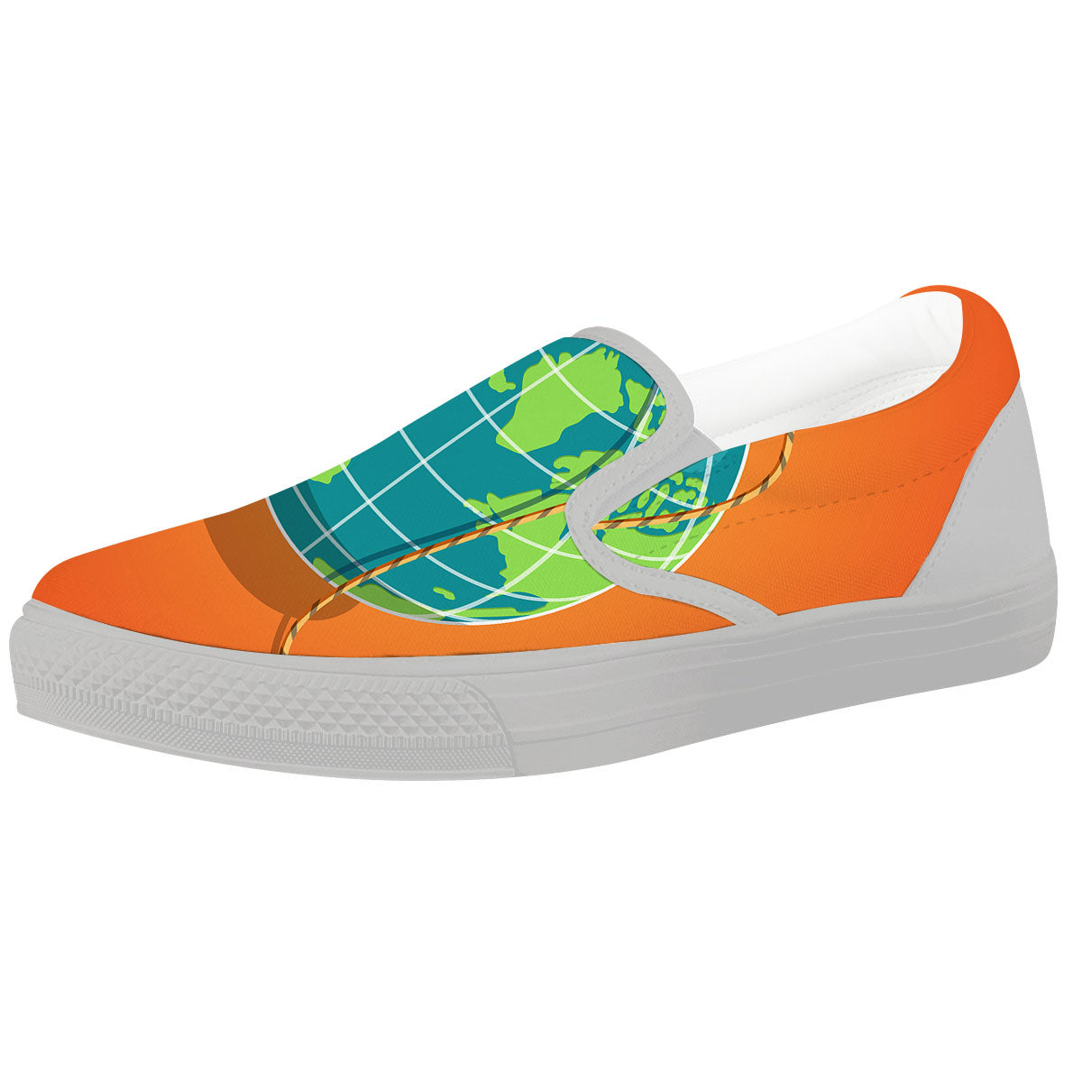 Planet Earth With Burning Fuse Orange Print White Slip On Shoes-grizzshop