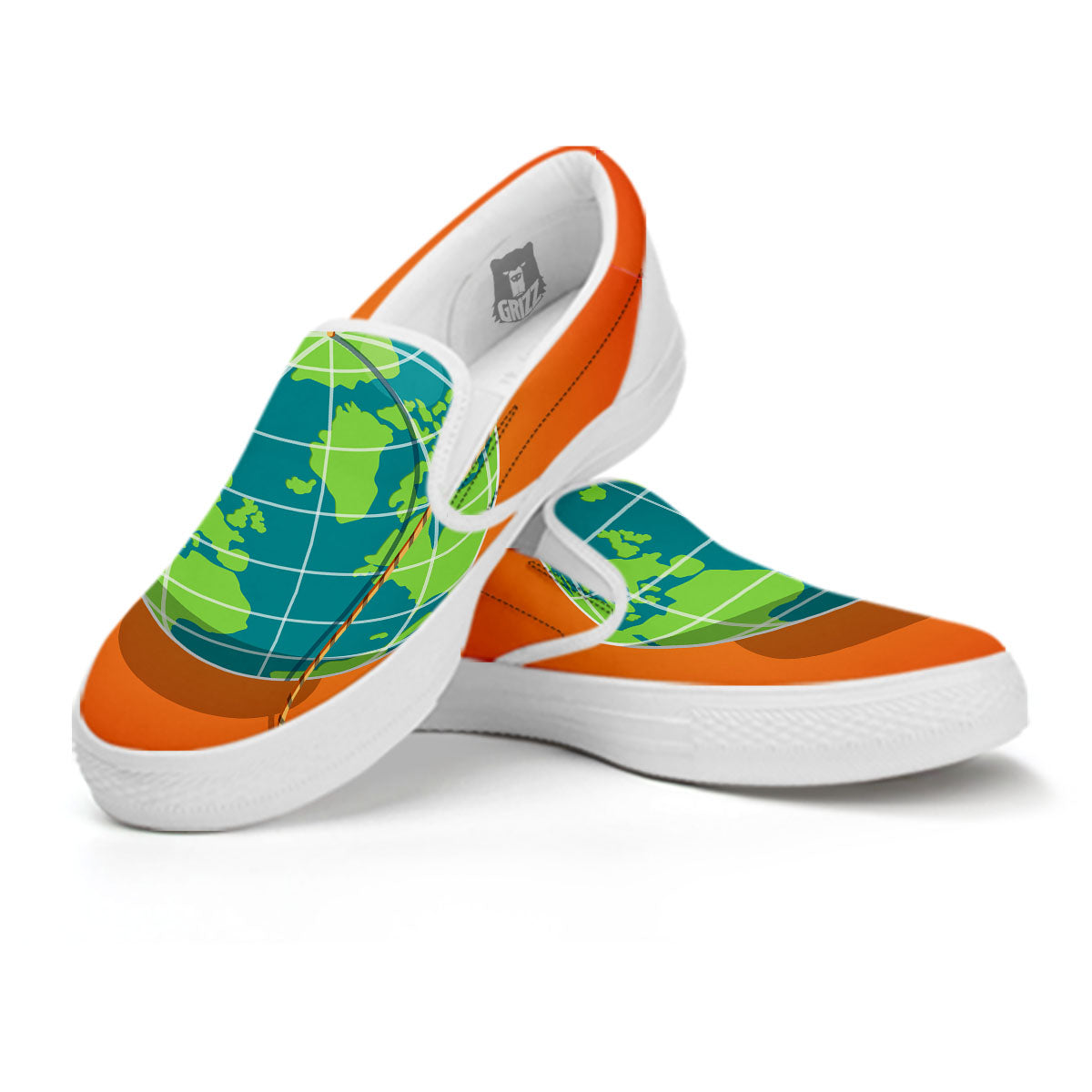 Planet Earth With Burning Fuse Orange Print White Slip On Shoes-grizzshop