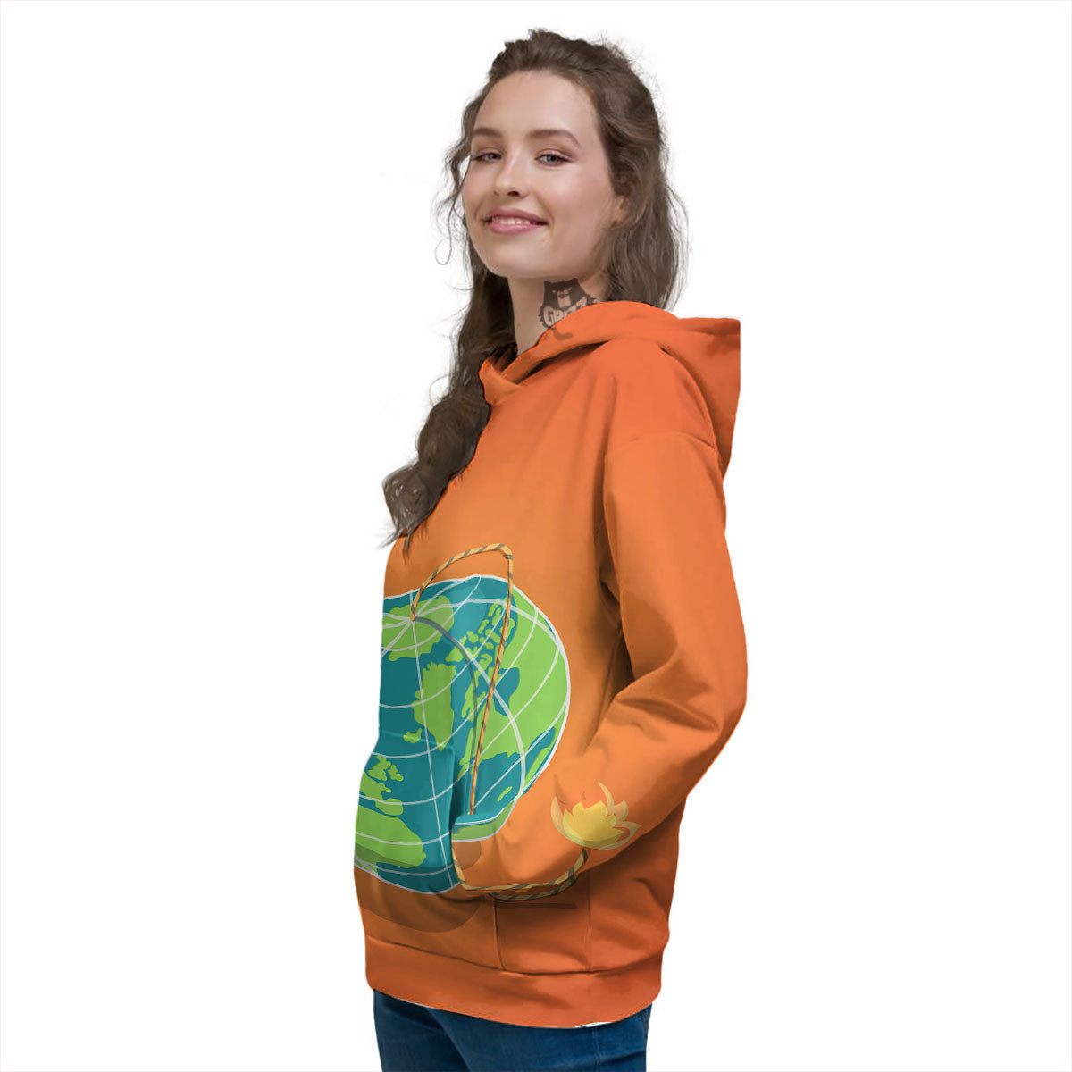 Planet Earth With Burning Fuse Orange Print Women's Hoodie-grizzshop