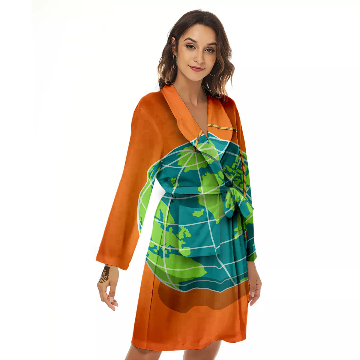 Planet Earth With Burning Fuse Orange Print Women's Robe-grizzshop