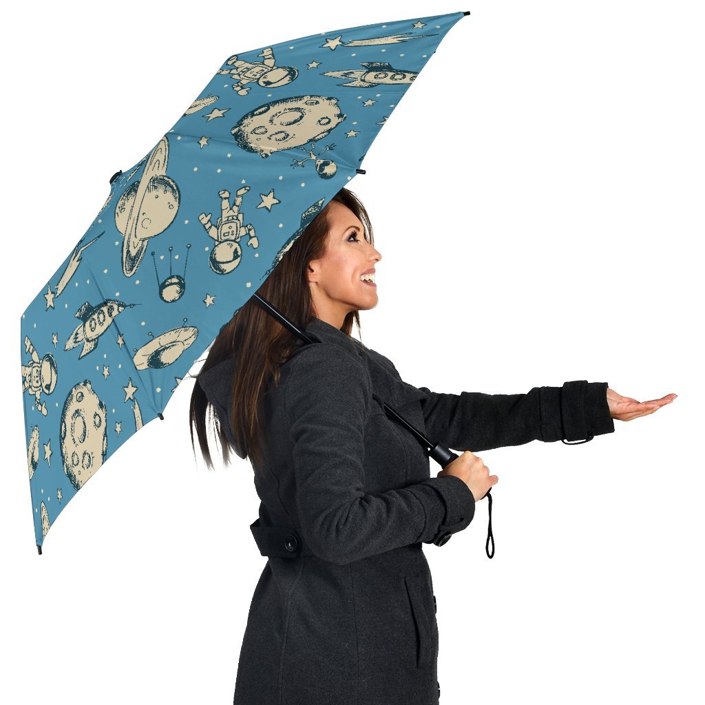Planet Pattern Print Automatic Foldable Umbrella-grizzshop