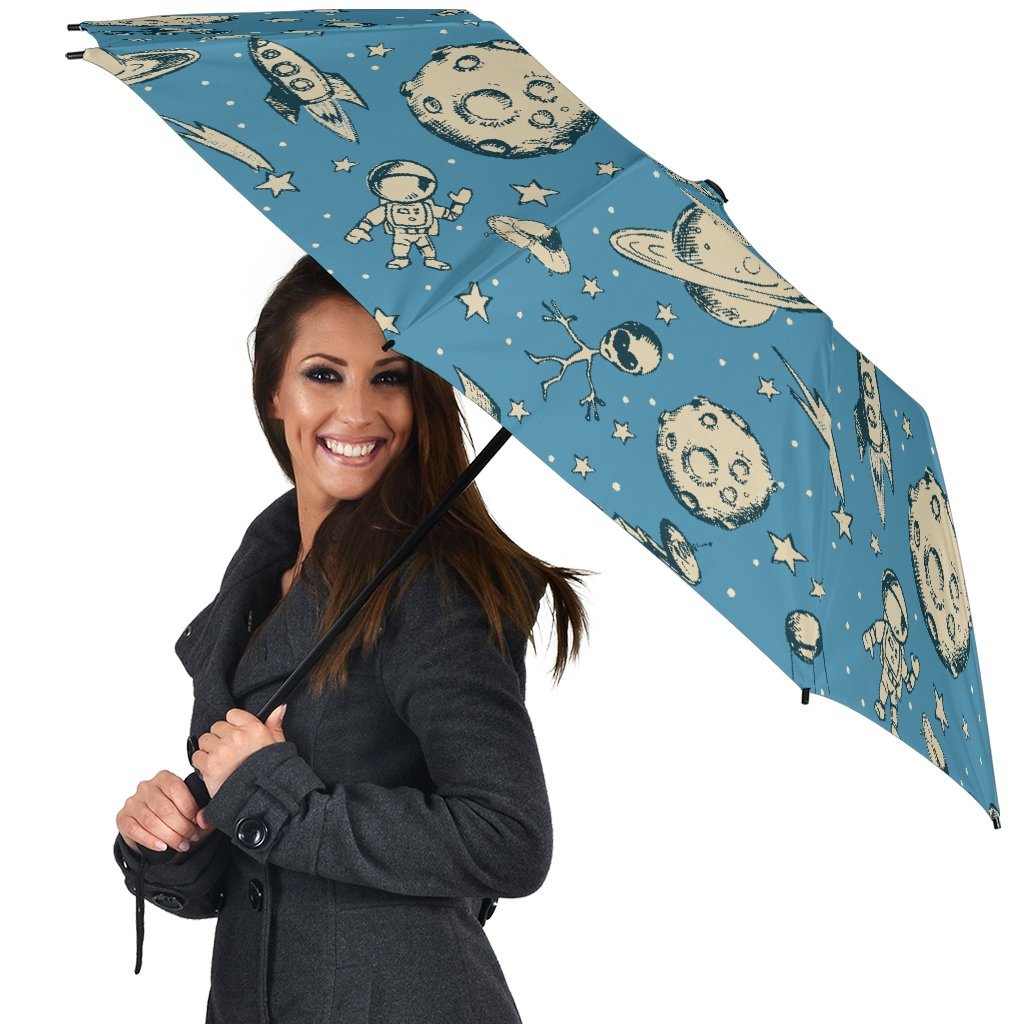 Planet Pattern Print Automatic Foldable Umbrella-grizzshop