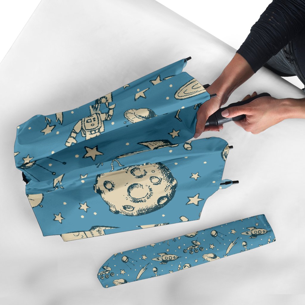 Planet Pattern Print Automatic Foldable Umbrella-grizzshop