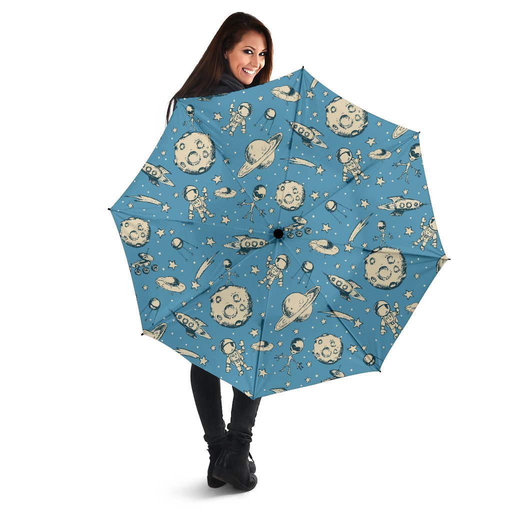 Planet Pattern Print Automatic Foldable Umbrella-grizzshop