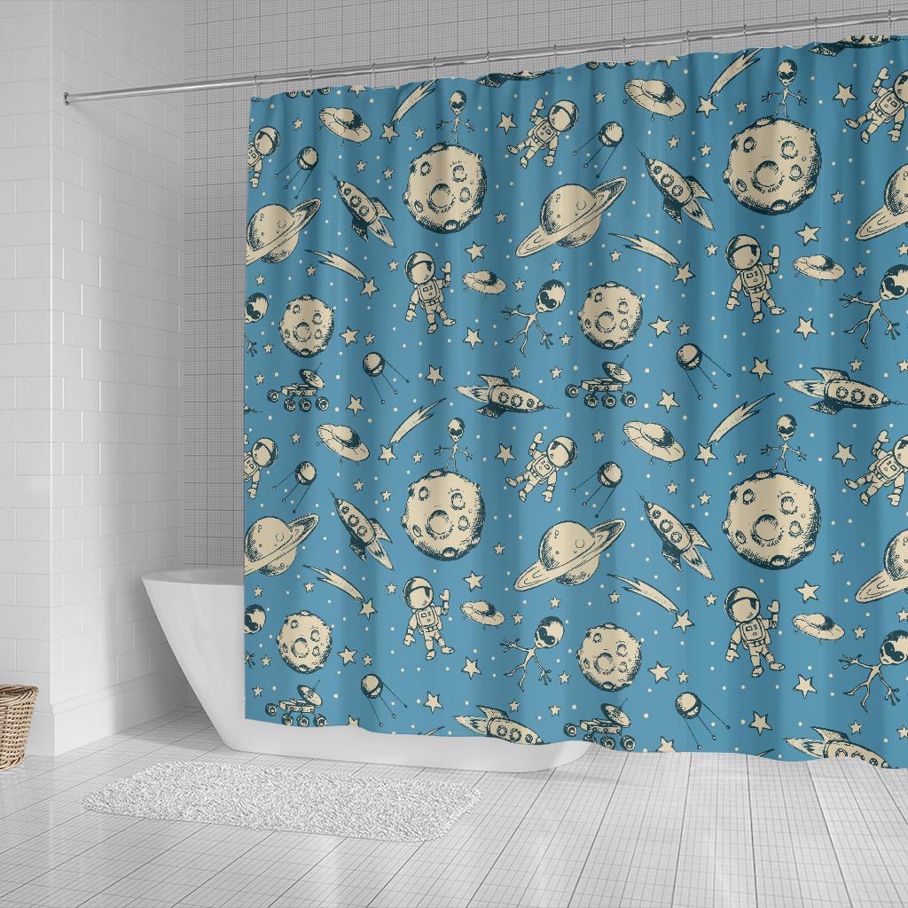 Planet Pattern Print Bathroom Shower Curtain-grizzshop