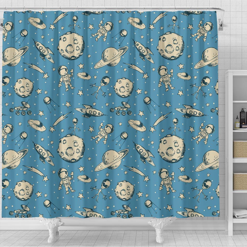 Planet Pattern Print Bathroom Shower Curtain-grizzshop