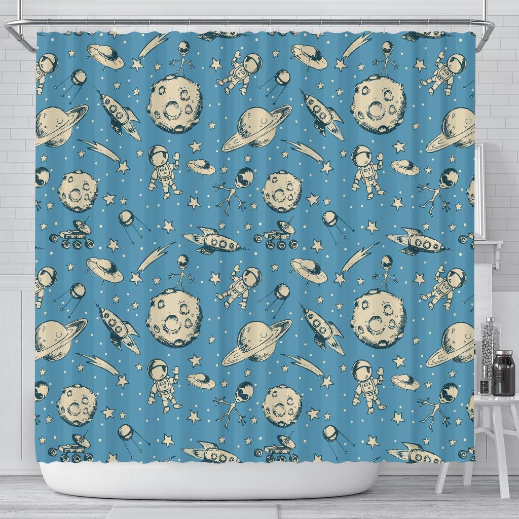 Planet Pattern Print Bathroom Shower Curtain-grizzshop