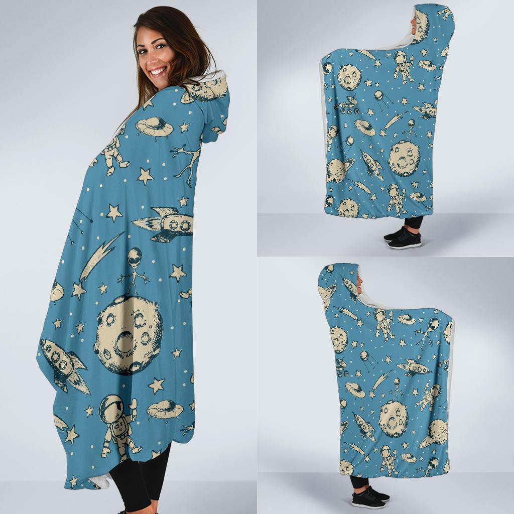 Planet Pattern Print Hooded Blanket-grizzshop