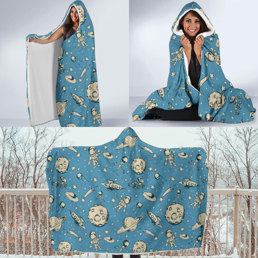 Planet Pattern Print Hooded Blanket-grizzshop