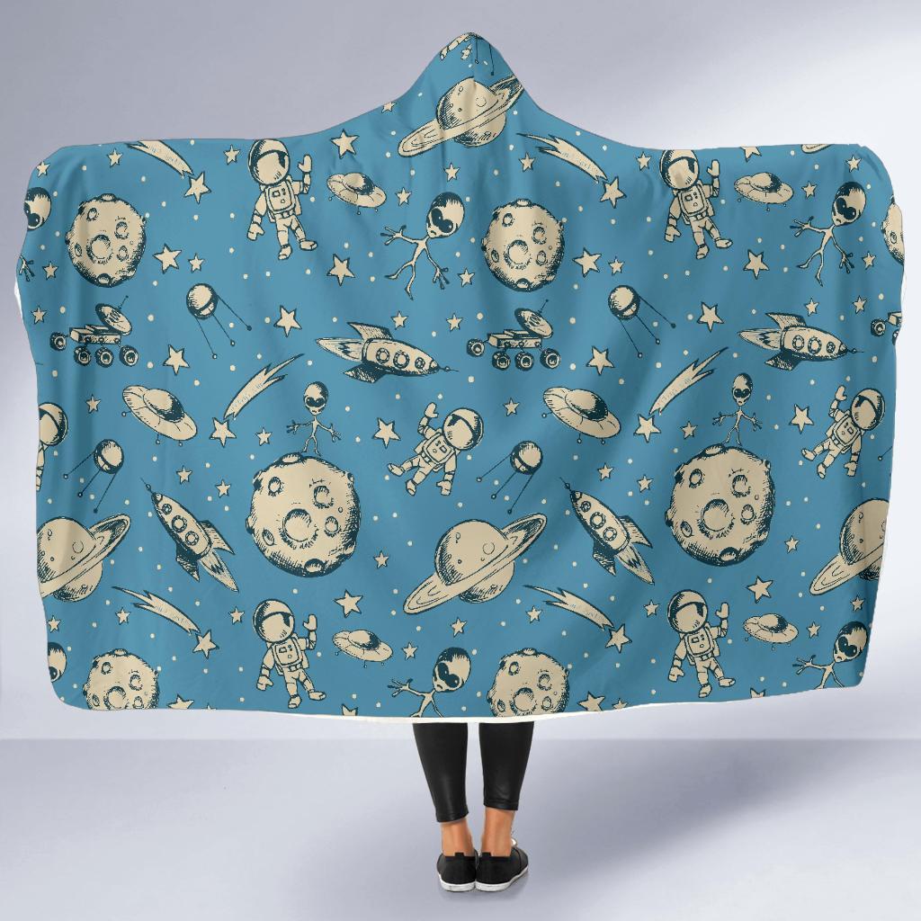 Planet Pattern Print Hooded Blanket-grizzshop