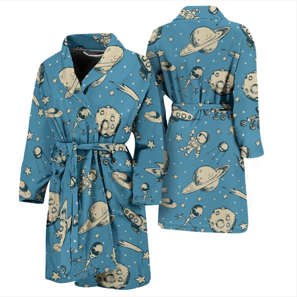 Planet Pattern Print Men Long Robe-grizzshop