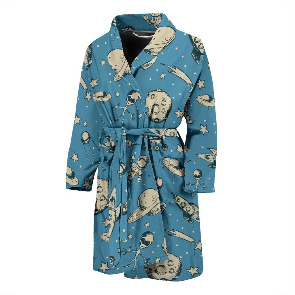 Planet Pattern Print Men Long Robe-grizzshop