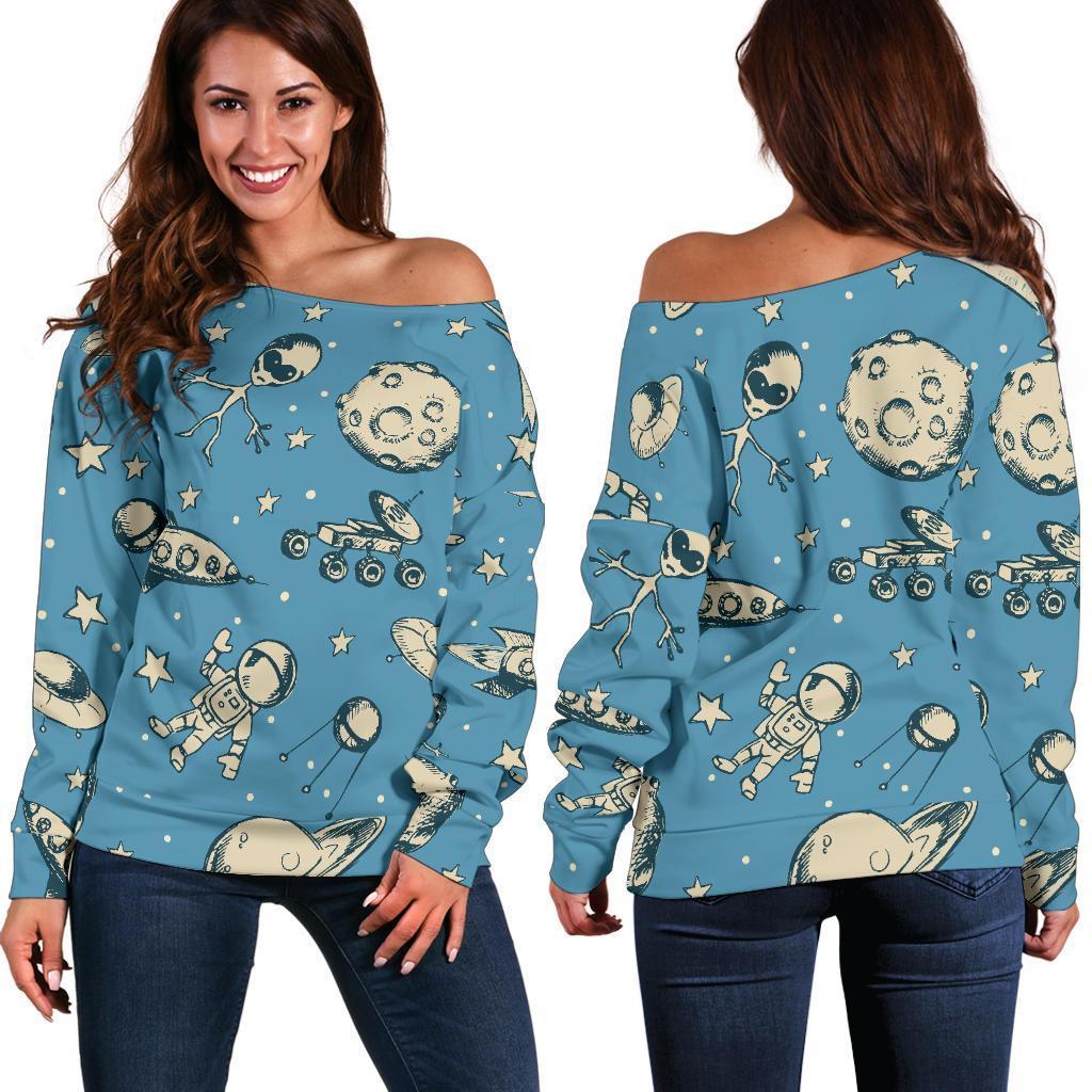 Planet Pattern Print Women Off Shoulder Sweatshirt-grizzshop