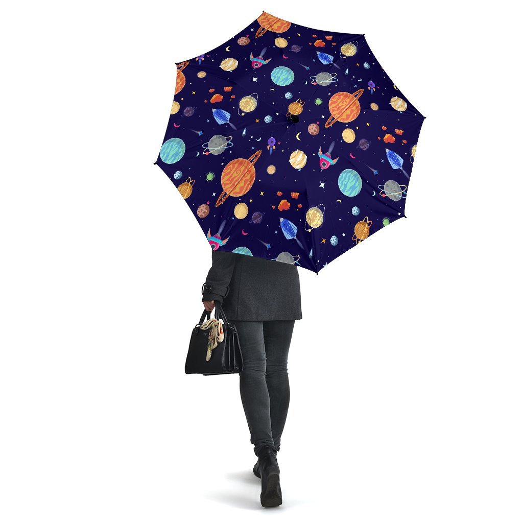 Planet Print Pattern Automatic Foldable Umbrella-grizzshop