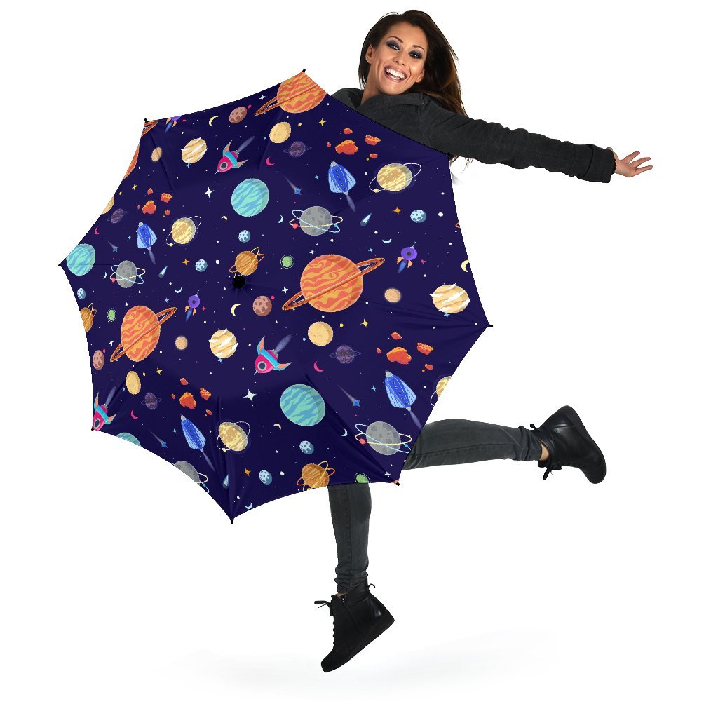 Planet Print Pattern Automatic Foldable Umbrella-grizzshop