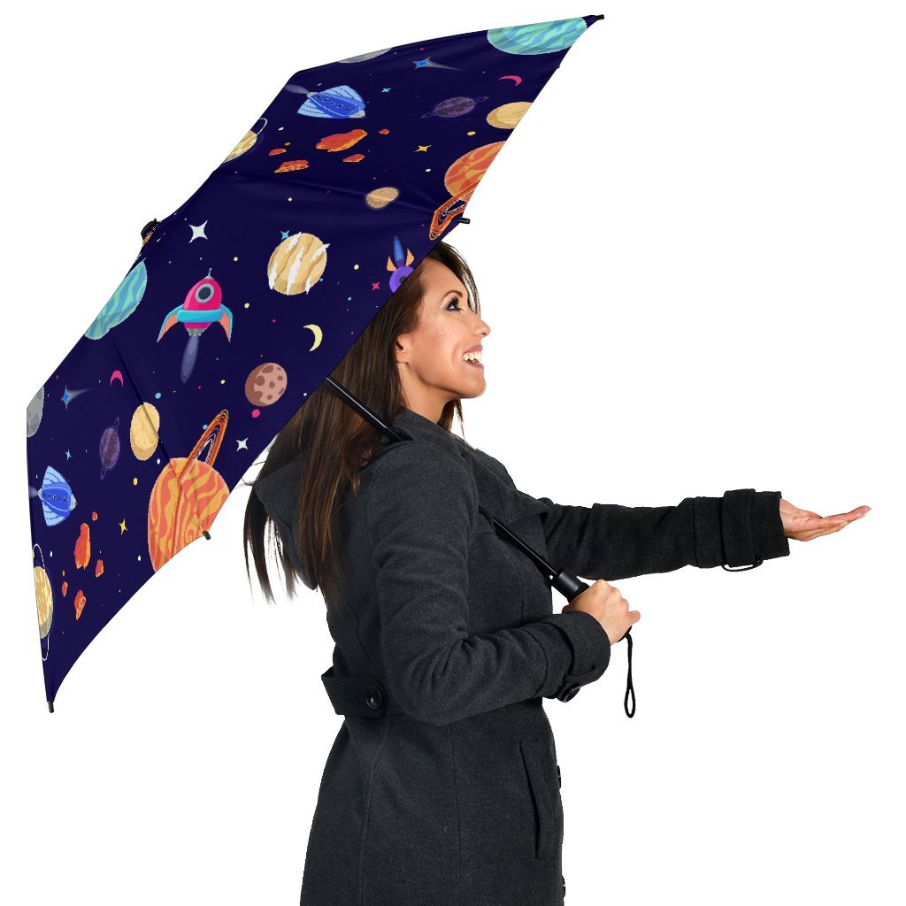 Planet Print Pattern Automatic Foldable Umbrella-grizzshop