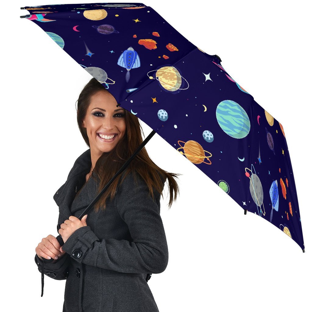 Planet Print Pattern Automatic Foldable Umbrella-grizzshop