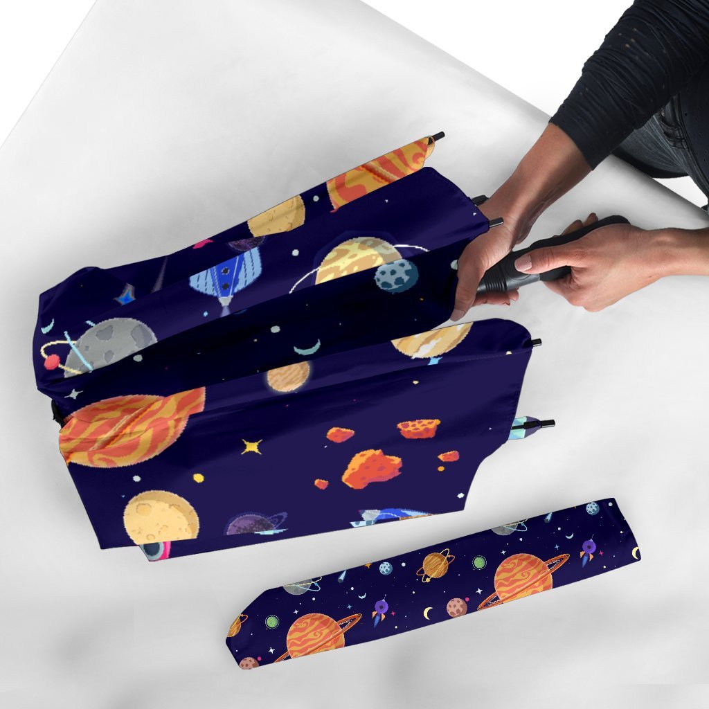 Planet Print Pattern Automatic Foldable Umbrella-grizzshop