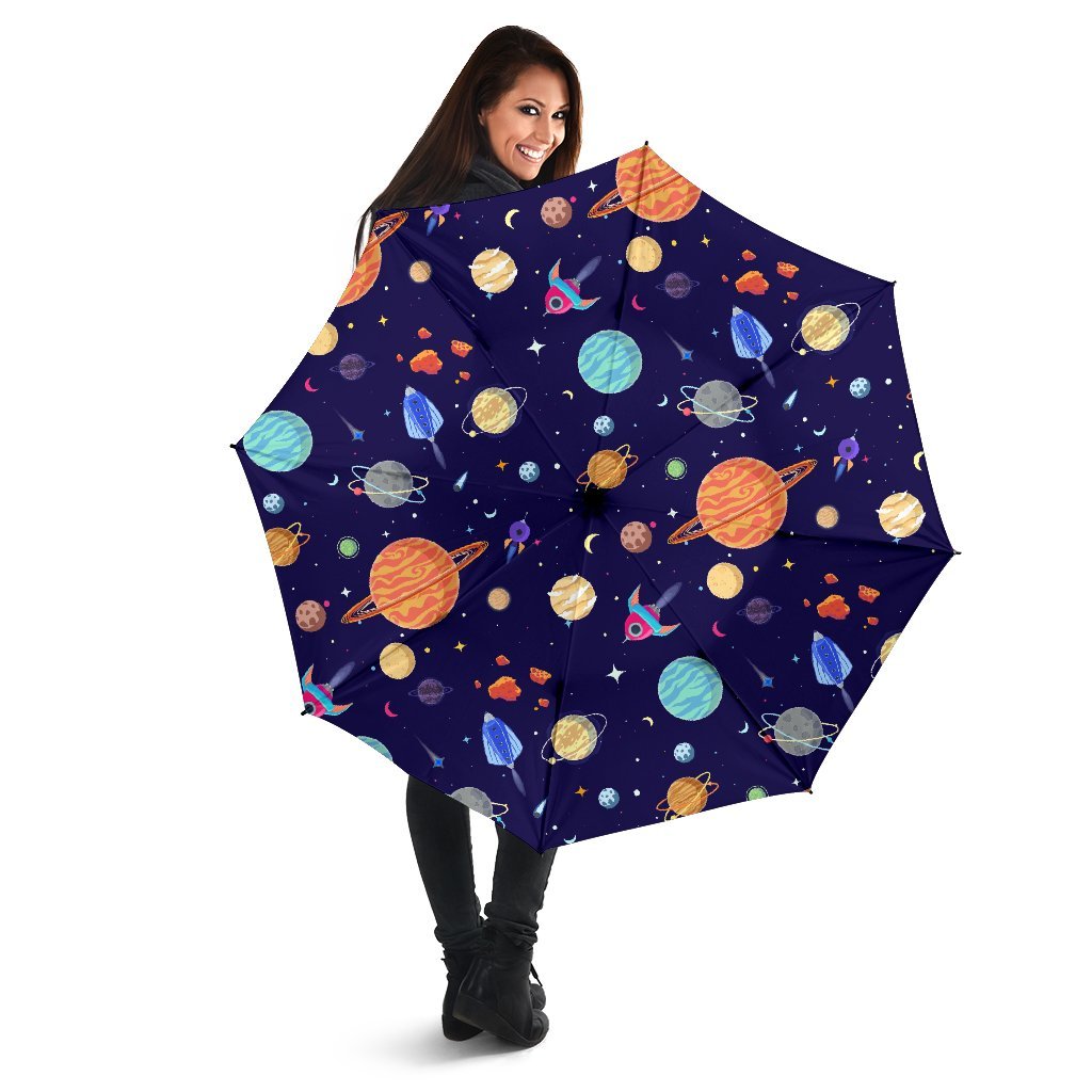 Planet Print Pattern Automatic Foldable Umbrella-grizzshop