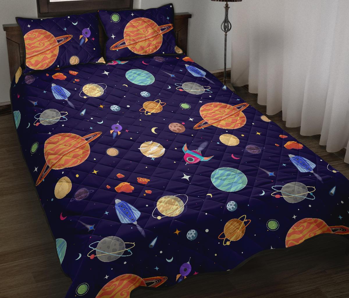 Planet Print Pattern Bed Set Quilt-grizzshop