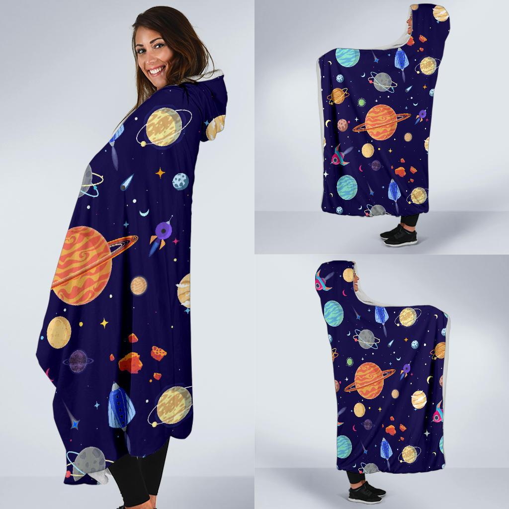 Planet Print Pattern Hooded Blanket-grizzshop