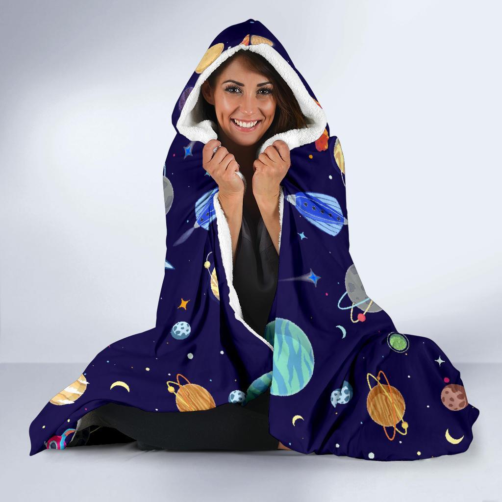 Planet Print Pattern Hooded Blanket-grizzshop